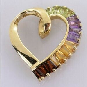 10K Gold Gemstone Heart Pendant